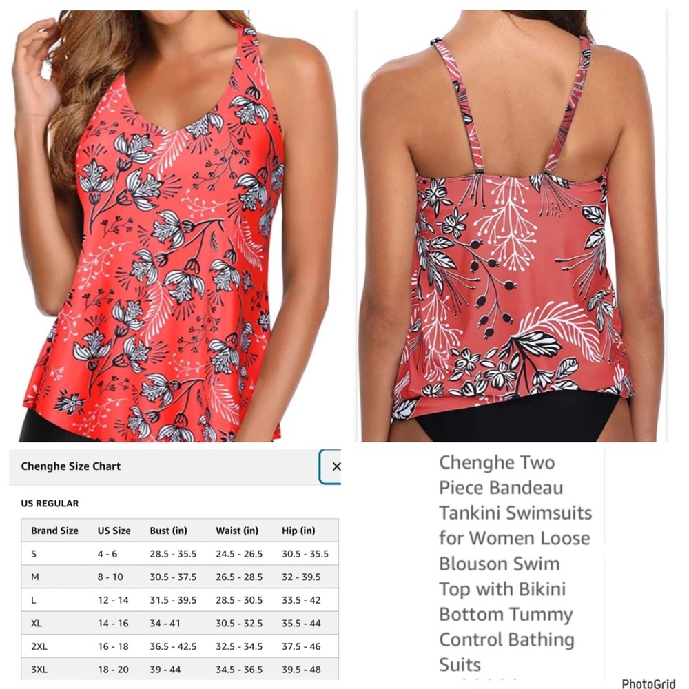 Chenghe 16W plus size orange floral Tankini swimsuit top NWOT